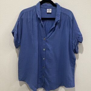 CMC Color Me Cotton Blue Gauzy Cotton Shirt Sz L Oversized Lagenlook Modest